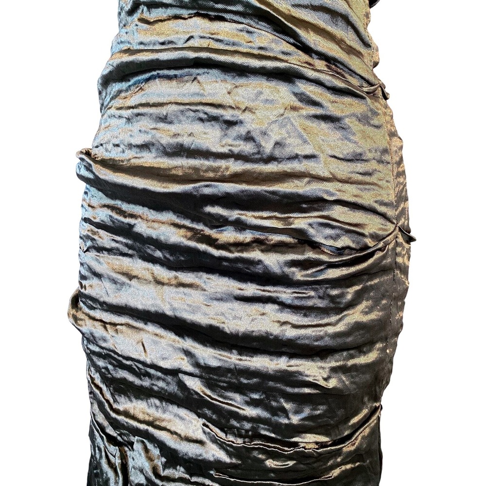Nicole Miller Evening Gown Womens 2 Bronze Ruched Metallic Portrait Collar - Picture 14 of 16